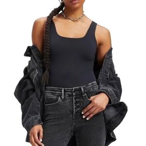 Good American Scuba Modern Square Neck Sleeveless Tank Bodysuit in Black